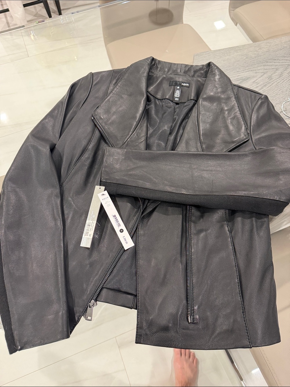 Aqua Black Faux Leather Moto Jacket. Size Medium. New!
